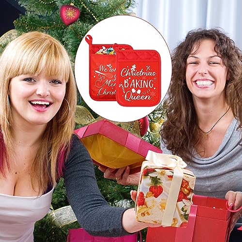 Christmas Pot Holders with Pockets - Red Heat Resistant Oven Mitts for Baking F83353