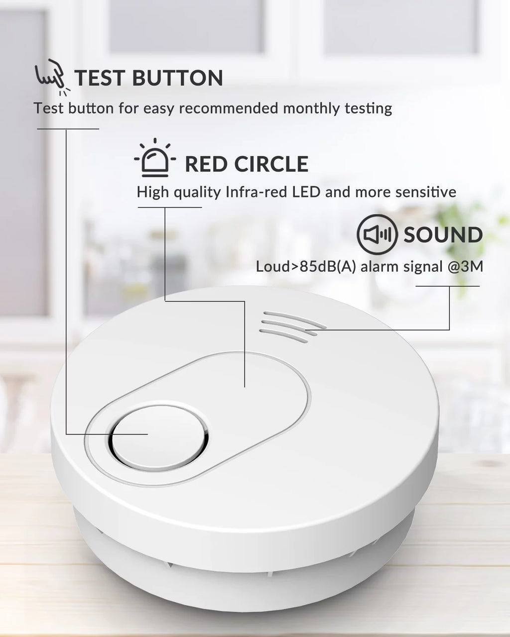 Smoke Detector, 10 Year Photoelectric Sensor Fire Alarm, Low Battery Warning, 6 Pack A37693