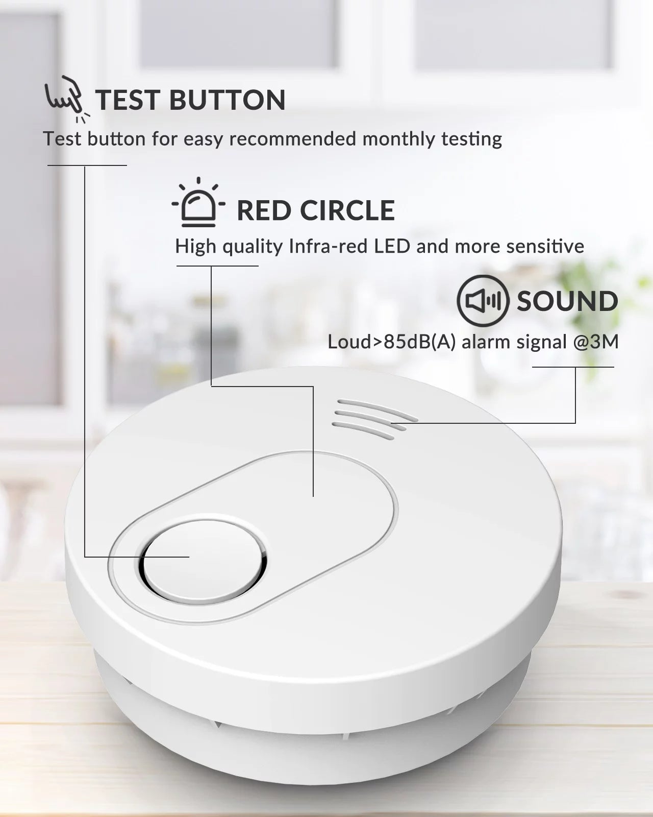 Smoke Detector, 10 Year Photoelectric Sensor Fire Alarm, Low Battery Warning, 6 Pack A37693