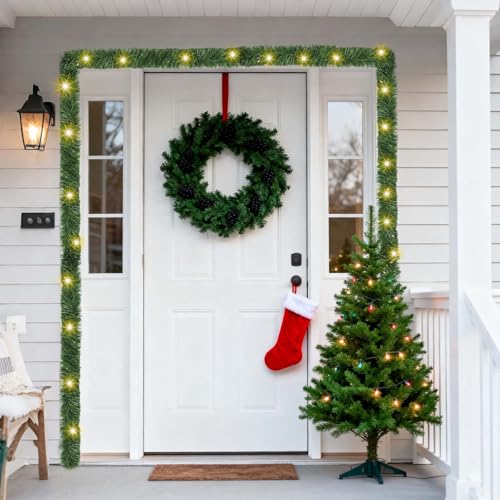 30ft Battery Operated Pre-Lit Christmas Garland with Timer for Indoor Outdoor Decor G3316