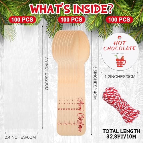 100 Set Christmas Wooden Spoons for Hot Cocoa, Chocolate, and Baking U148