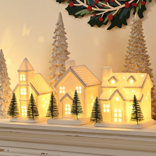 Ceramic Christmas Village Houses with LED Lights, Tabletop Decor R583949