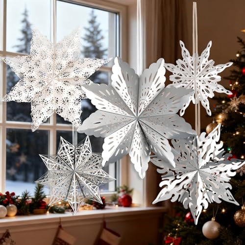 Christmas Paper Snowflake Lanterns with LED Lights for Holiday Party Decor A55544