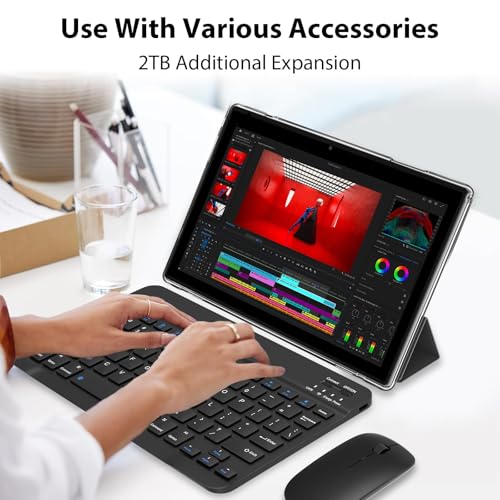 Tablet 10 Inch, 18GB RAM 128GB ROM, 2 in 1 with Keyboard Mouse Stylus G64709