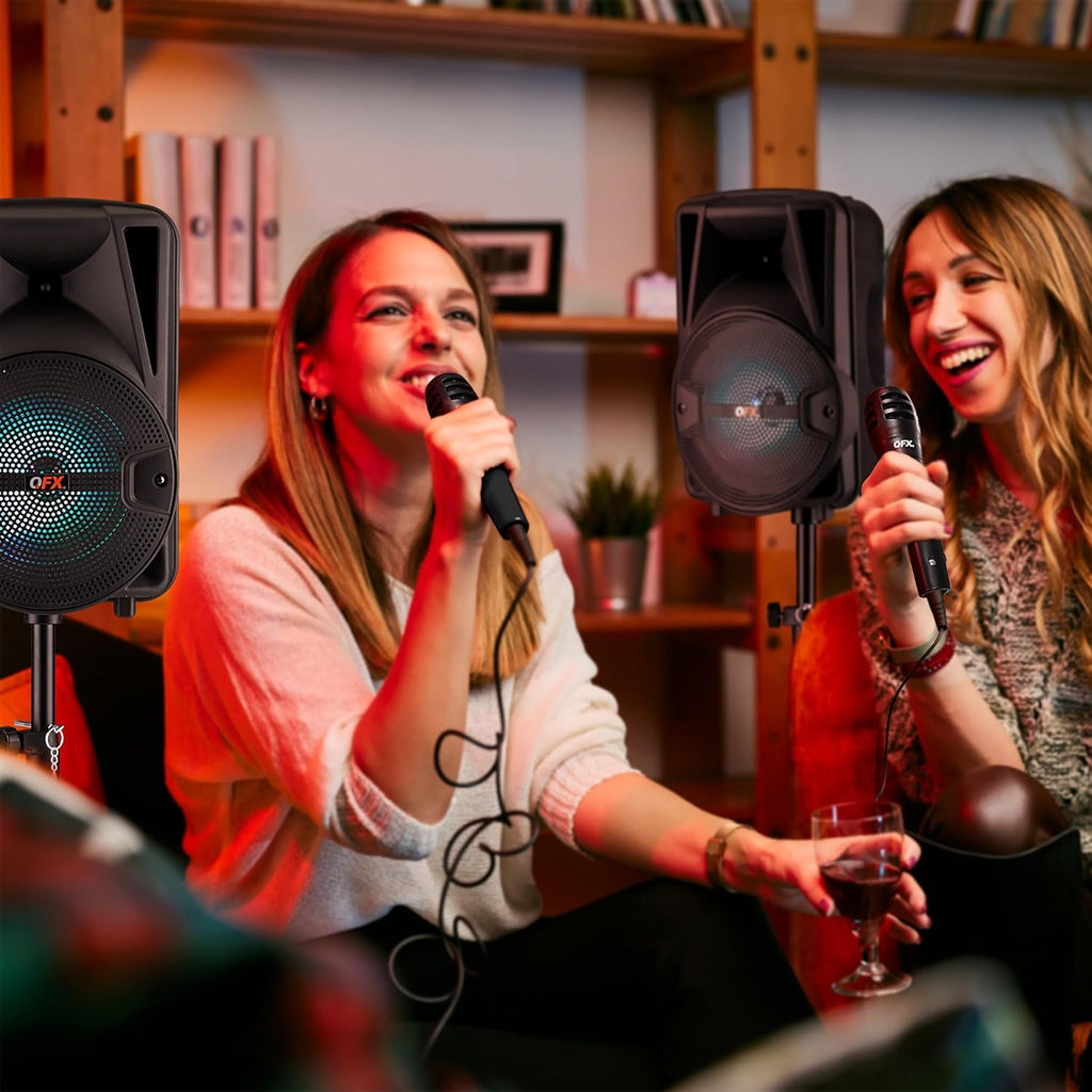 8-Inch TWS Bluetooth Stereo PA System with 2 Microphones and Stands Q381