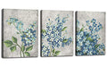 Arjun Bathroom Decor Blue Flowers Canvas Wall Art Pictures Florals Blossom Painting Grey Wildflowers Botanical Framed for Bedroom Living Room Dinning Room Home Office Wall Decor, 12"x16"x3 Panels