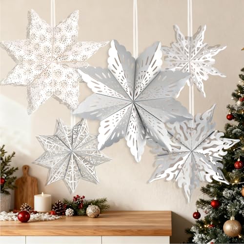Christmas Paper Snowflake Lanterns with LED Lights for Holiday Party Decor A55544