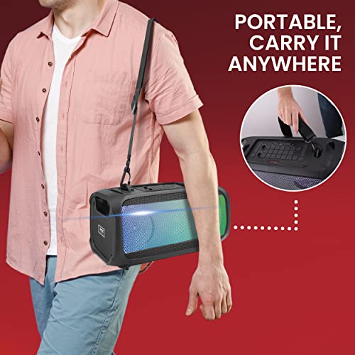 Wireless BT Portable Boombox Speaker - 600W Rechargeable, Stereo System with LED, FM/Aux/MP3/USB/SD, Includes Microphone C89643