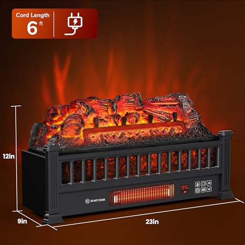 Electric Fireplace Logs 20-Inch with Remote, Adjustable Flame Colors, Overheat Protection T505