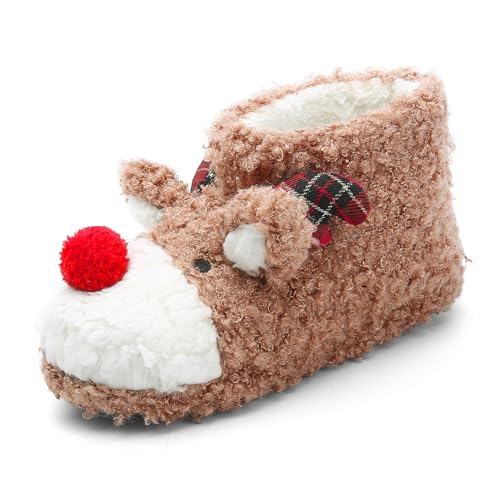 Women's Fuzzy Reindeer House Slippers Cozy Indoor Shoes W402399