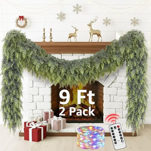 9ft Prelit Faux Pine Garland with Lights for Mantle K657616