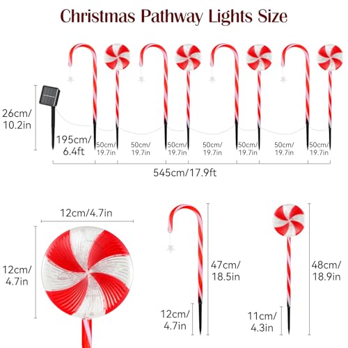 Solar Walkway Lights Outdoor, 8 Pack Candy Cane Christmas Decorations L731