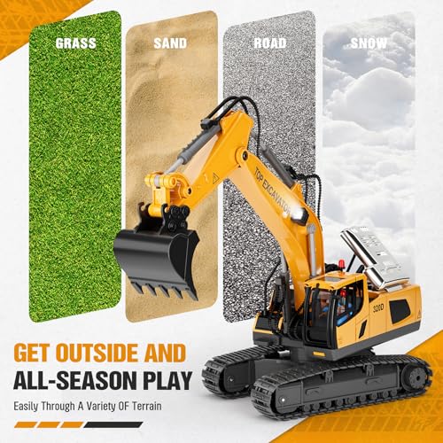 Remote Control Excavator Construction Toy for Boys with Metal Shovel and Lights J5730