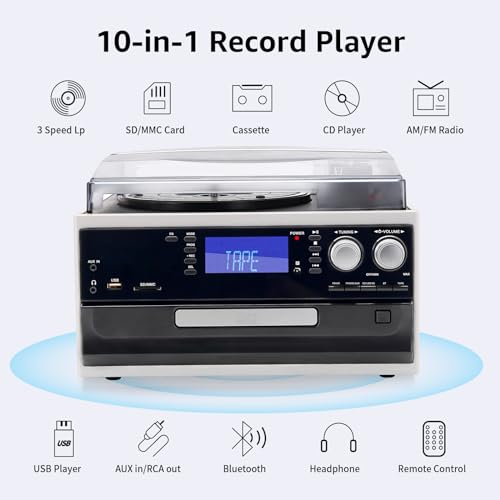 Record Player 3 Speeds Turntable with Bluetooth and Built-in Speakers K44676