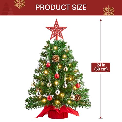 24" Mini Christmas Tree Tabletop Set with LED Lights and Star Treetop Z113832