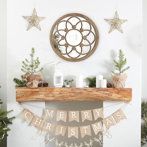 Rustic 30" Round Wall Mirror with Wood Frame R200772
