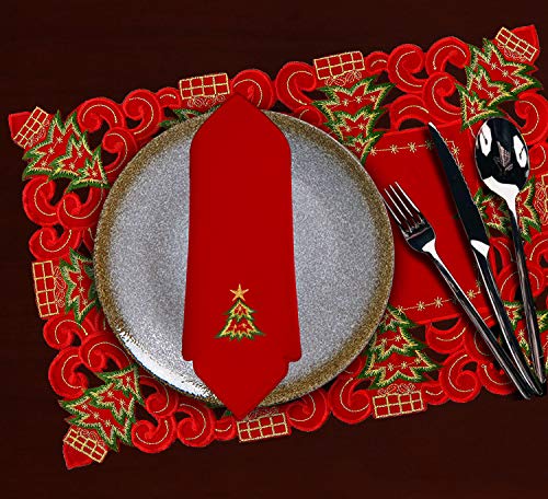 Embroidered Christmas Holly Tree Table Runner, Rectangular 16 x 72 Inch J70567