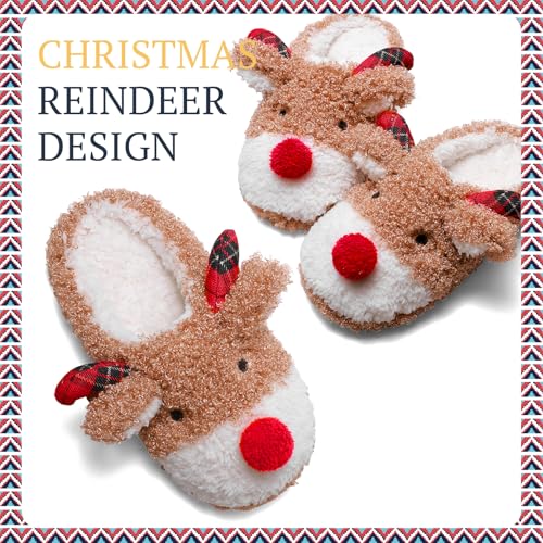Women's Fuzzy Reindeer House Slippers Cozy Indoor Shoes W402399