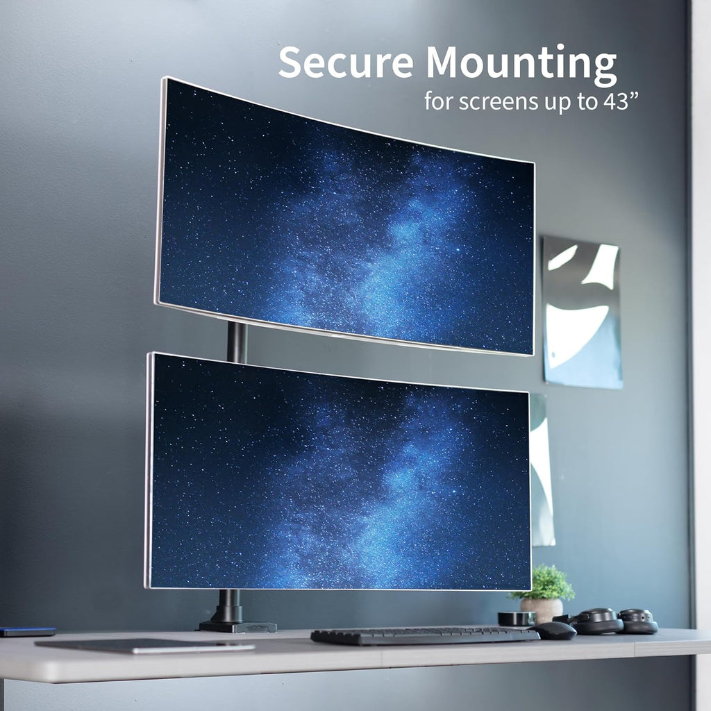 Dual Monitor Desk Mount with Extension Arms for 2 Ultrawide Screens up to 43 inches, 50 lbs Capacity, Black W552