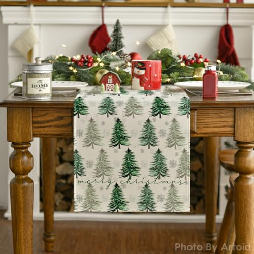 Christmas Table Runner Snowflake Winter Green Kitchen Dining Decor 13x72 Inch H231730