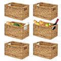 BARIEN Set of 6 Natural Water Hyacinth Woven Storage Baskets 12.6” x 8” x 7”, Rectangular Wicker Basket with Built-in Handles, Medium (Natural - Set of 6)
