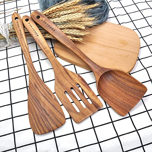 Natural Teak Wooden Spoons for Cooking, 10-Piece Kitchen Utensil Set I607645