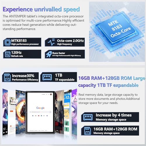 Android Tablet 10.1 Inch, 16GB RAM 128GB ROM, 2 in 1 with Keyboard Mouse Pen H3534