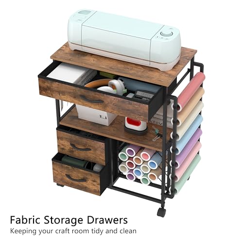 Rolling Storage Cart with Drawers and Vinyl Roll Holder for Craft Workstation F16204