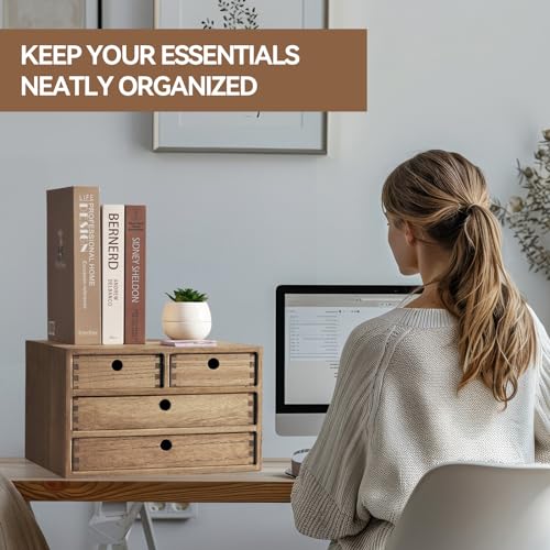 Natural Wooden Desktop Organizer with 3 Drawers I779