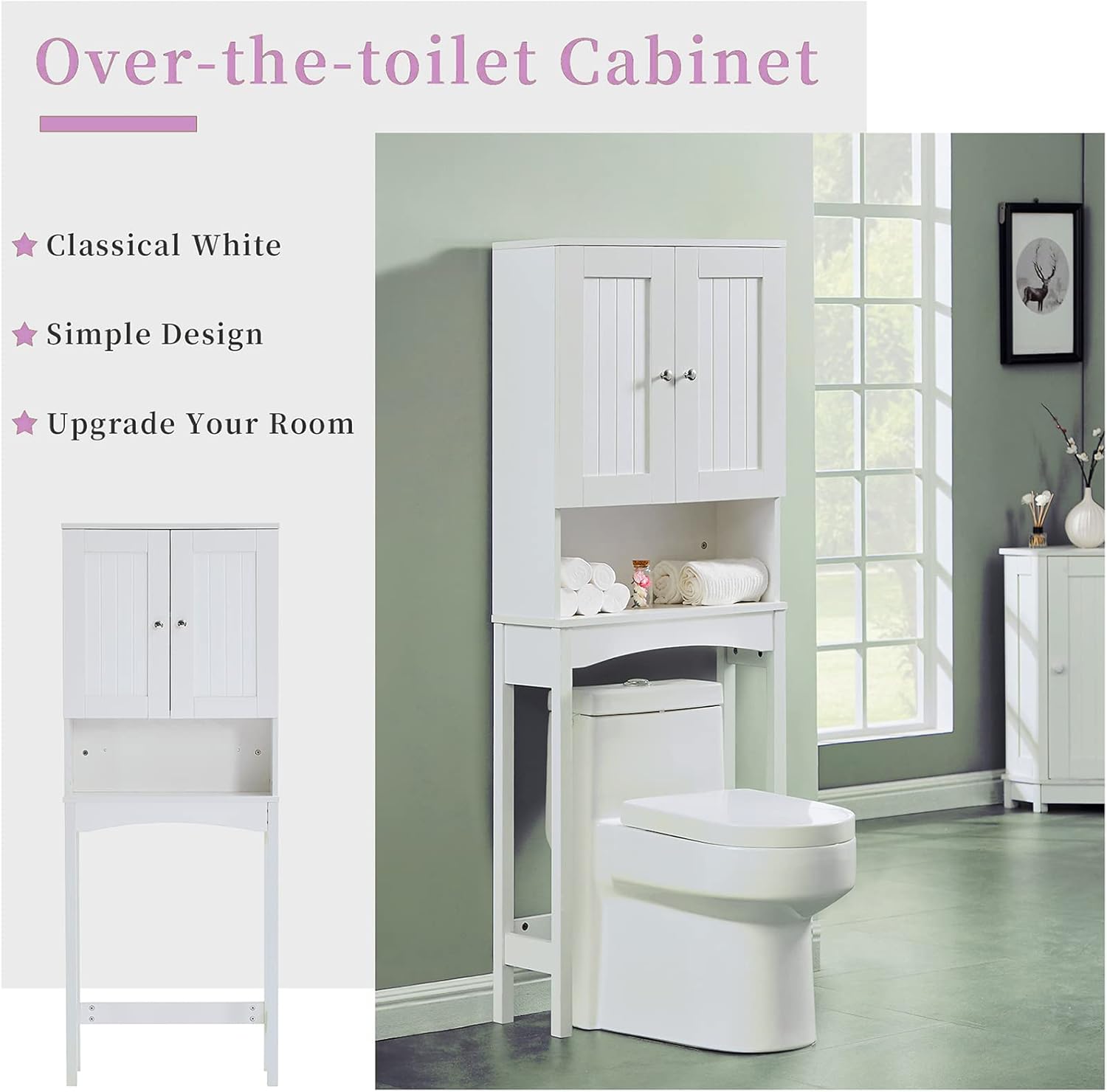 Over The Toilet Storage Cabinet with Double Doors F858