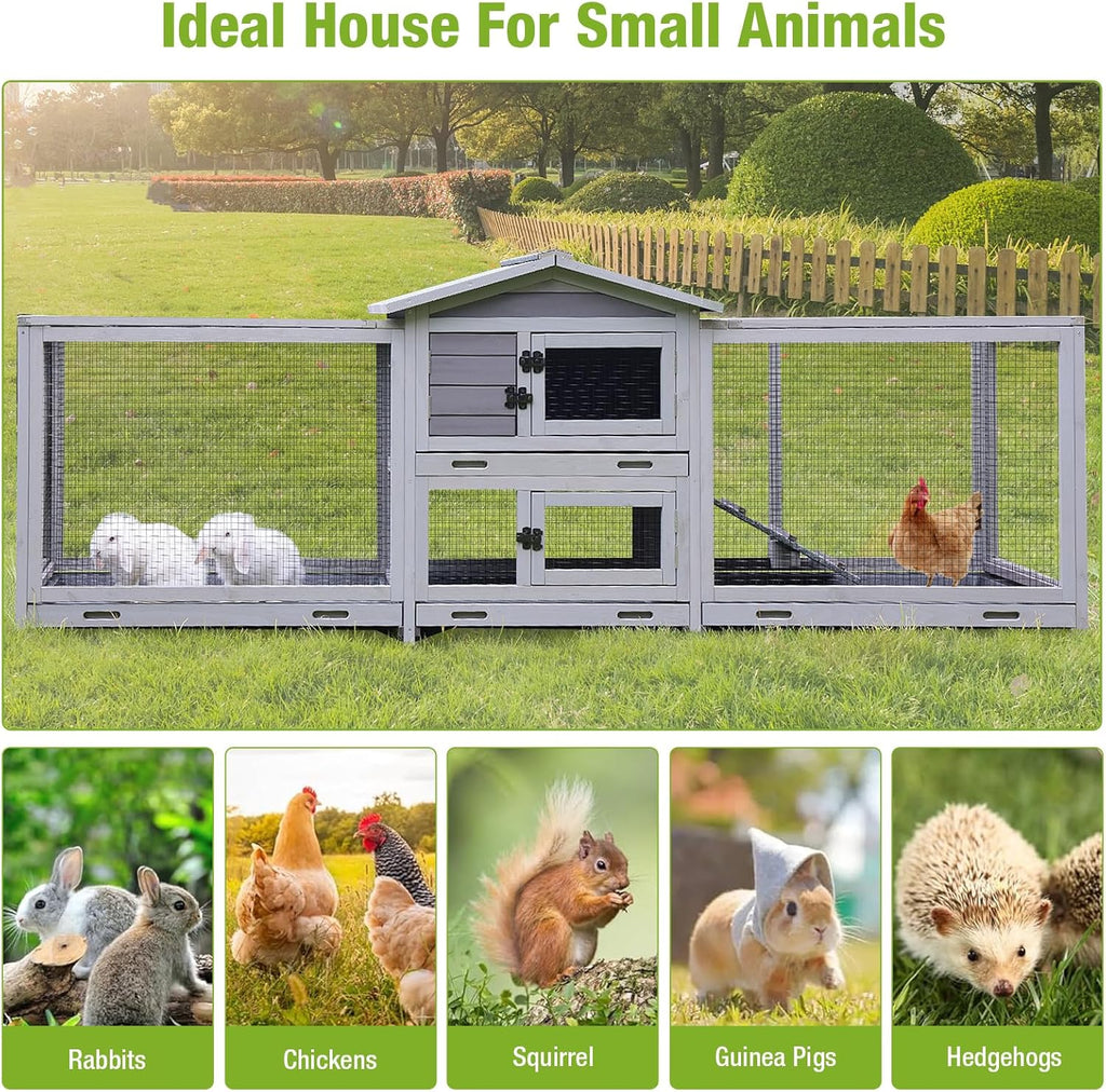 Large Rabbit Hutch Indoor Outdoor with Wheels and Pull Out Trays K6181