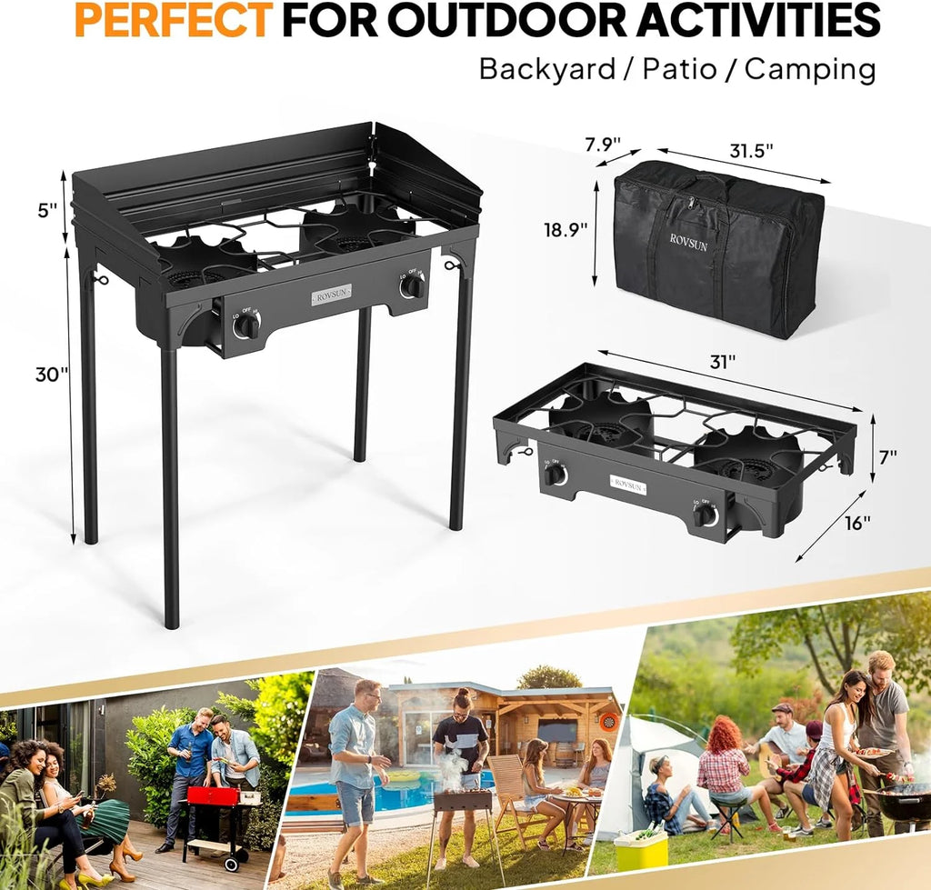 2 Burner Outdoor Propane Gas Stove with Windpanel, Carrying Bag & Regulator B313435