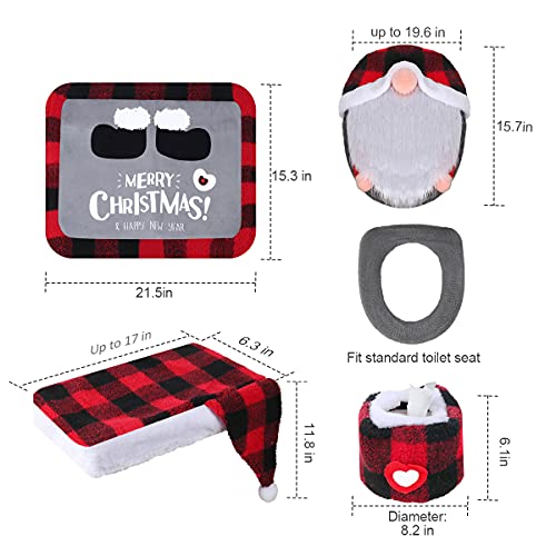 Gnome Toilet Seat Cover and Rug Set of 5, Funny Scandinavian Christmas Bathroom Decorations C622