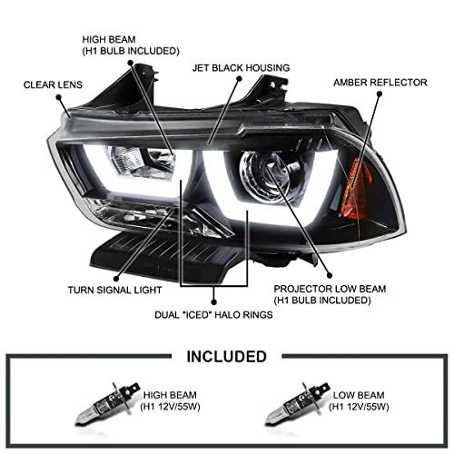 Chrome LED Dual Halo Projector Headlights for 2011-2014 Dodge Charger, Pair S2265