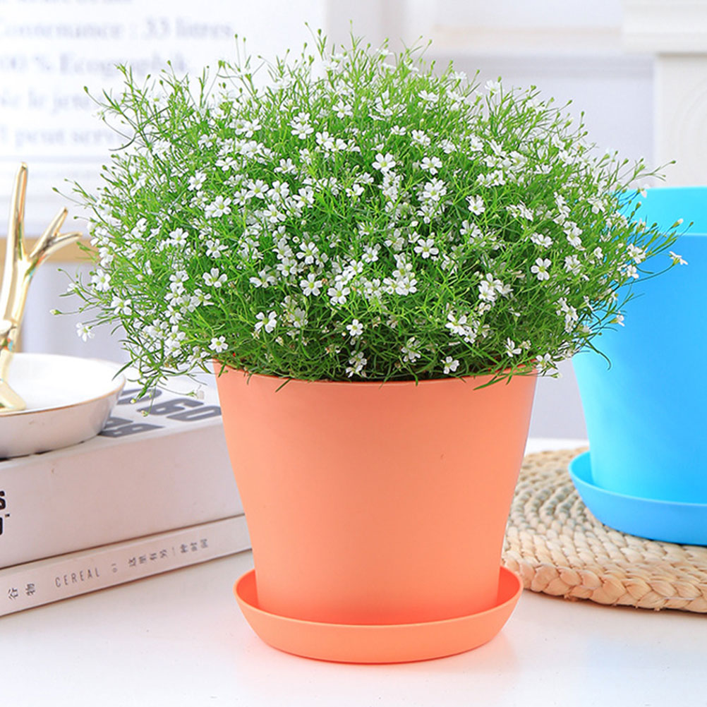 Plastic Flower Pot with Tray, Round Bonsai Planter, 8 Pack P1717