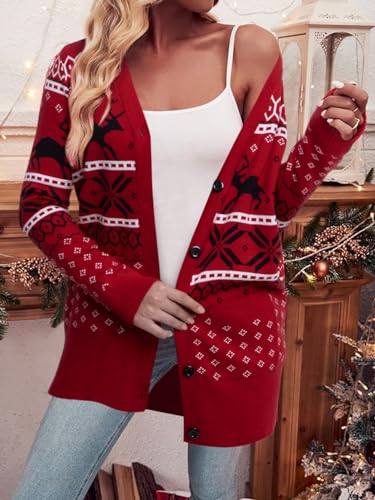 Funny Christmas Cardigan for Women Open Front Knit Coat W4033