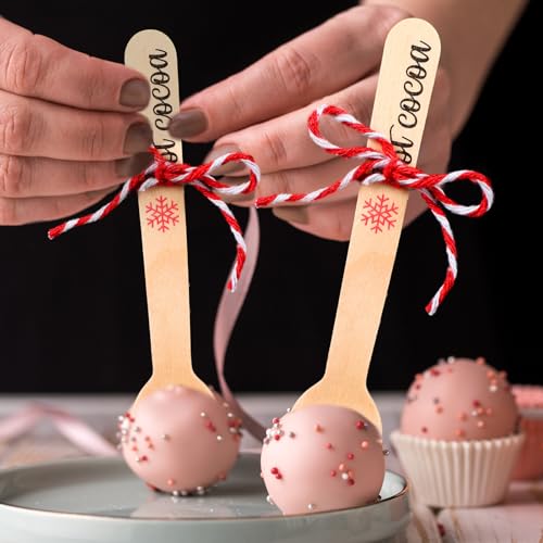 100 Set Christmas Wooden Spoons for Hot Cocoa, Chocolate, and Baking U148