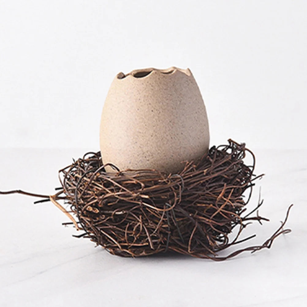 Small Ceramic Eggshell Vase Succulent Planter with Bird Nest M286