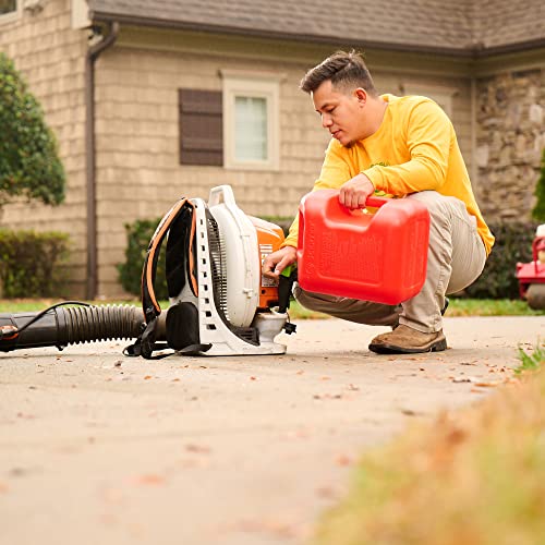 SmartControl Plastic Dual Handle 5 Gal Gasoline Can Container with Controllable Flow Nozzle and Capless Funnel, Red L742