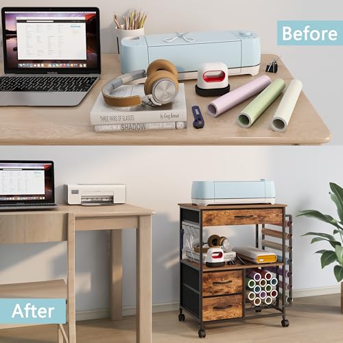 Rolling Storage Cart with Drawers and Vinyl Roll Holder for Craft Workstation F16204