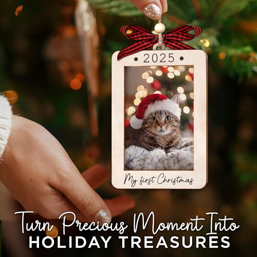 Christmas Ornament Picture Frame - Wooden Landscape Photo Frame for Tree U347