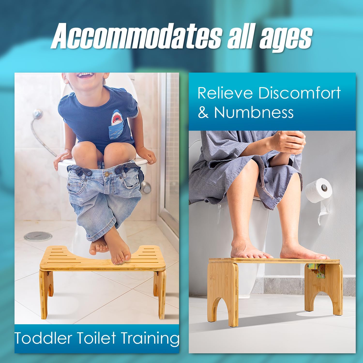 Foldable Bamboo Toilet Squat Stool with Non-Slip Pads I718
