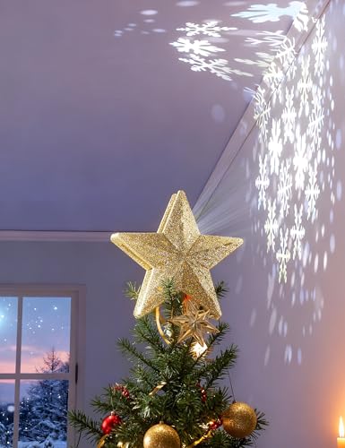 Christmas Tree Topper Lighted Star with 6 Projected Patterns, 3D Hollow Sparkling Star K7783