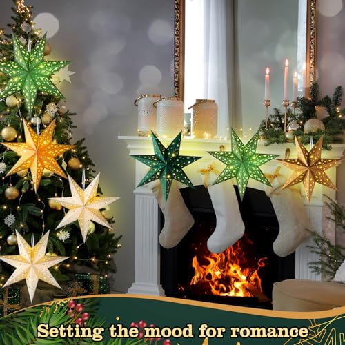 Sage Green 3D Paper Star Lantern Hanging Ornament with String Light M89680