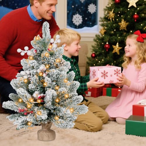 2FT Pre-lit Snow Flocked Tabletop Christmas Tree with LED Lights M619