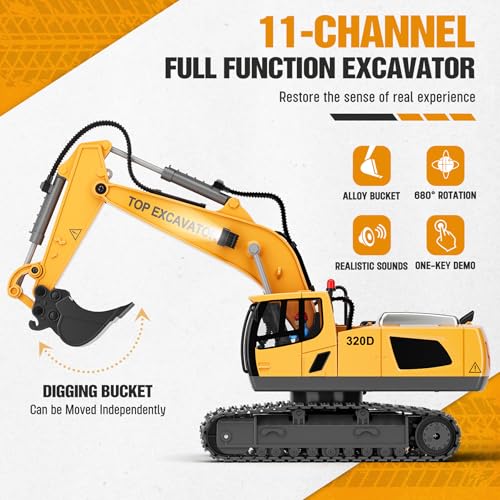 Remote Control Excavator Construction Toy for Boys with Metal Shovel and Lights J5730