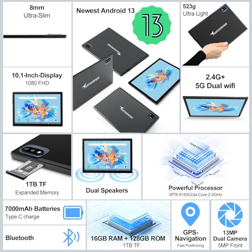 Android Tablet 10.1 Inch, 16GB RAM 128GB ROM, 2 in 1 with Keyboard Mouse Pen H3534