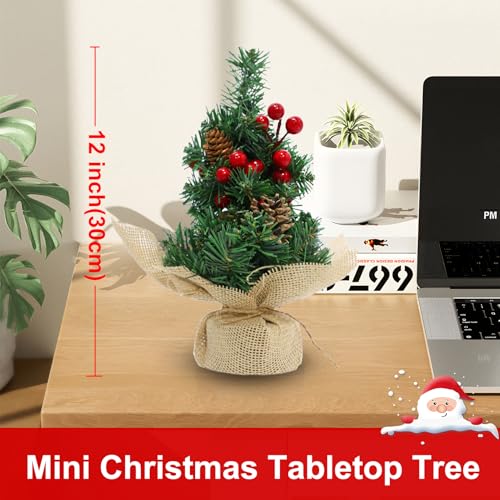 Mini Tabletop Christmas Tree with Timer Lights and Pinecones G5227