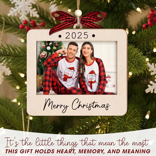 Christmas Ornament Picture Frame - Wooden Landscape Photo Frame for Tree U347