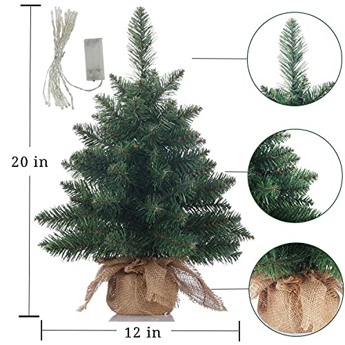 Pre-Lit Artificial Mini Christmas Tree, 20 Inch with 40 LED Lights, Battery Operated Tabletop P515